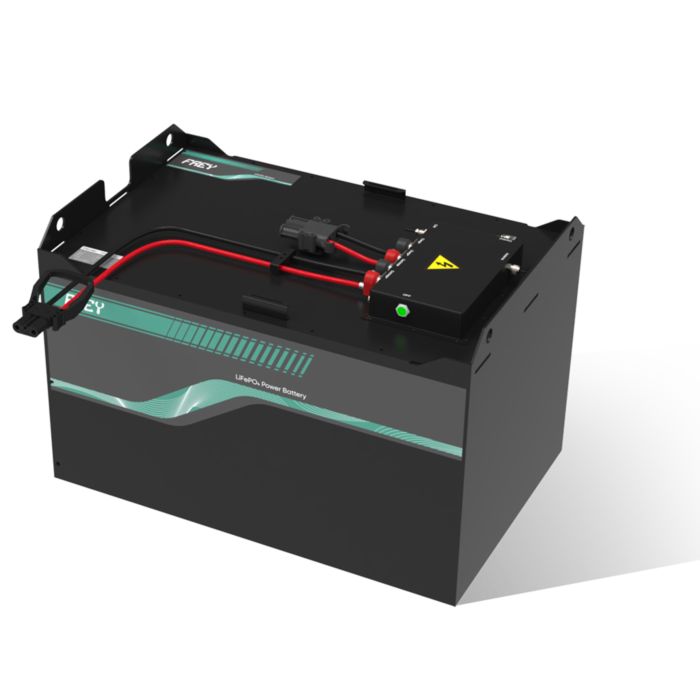 Black LiFePO4 battery pack with cables