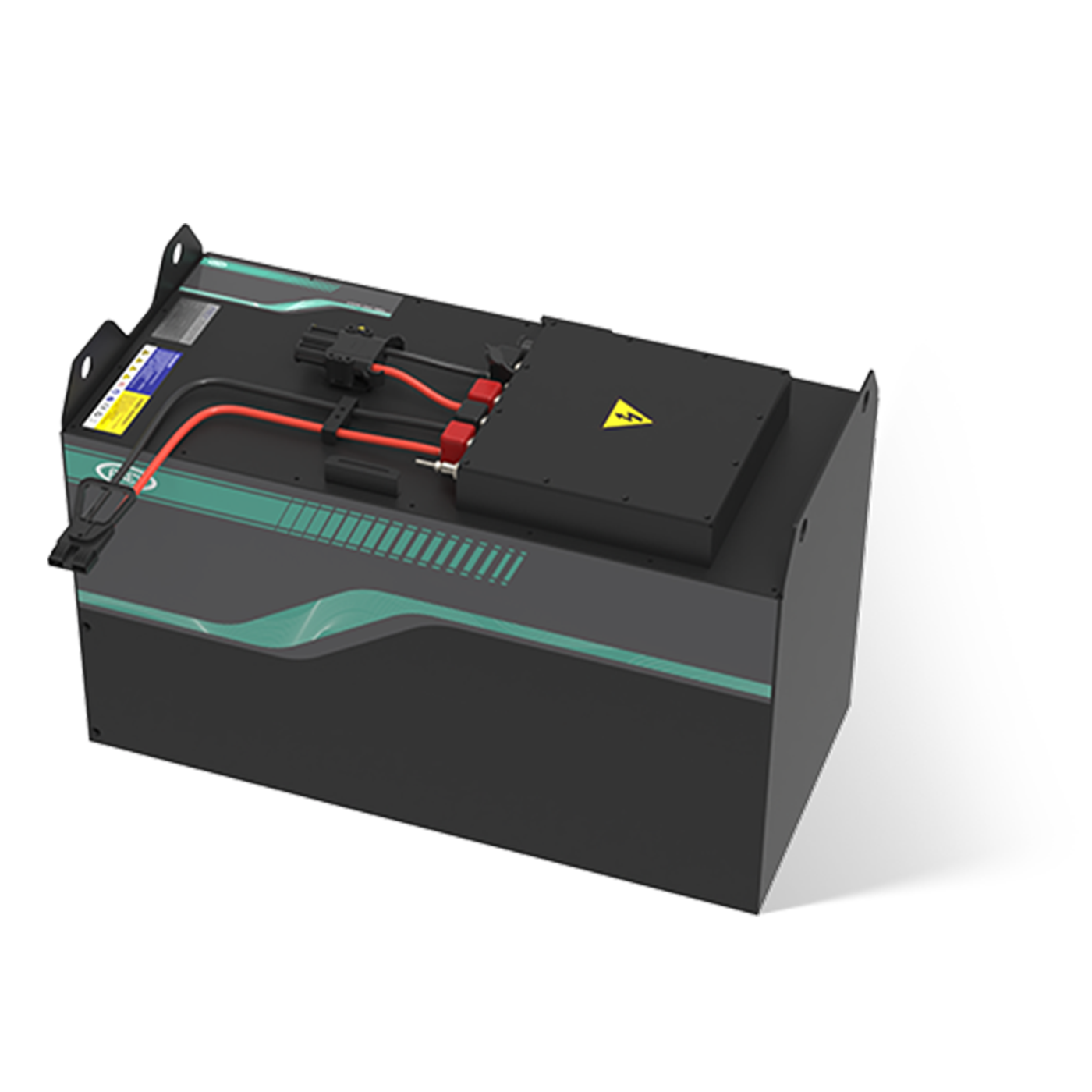 Black lithium battery pack with red connectors